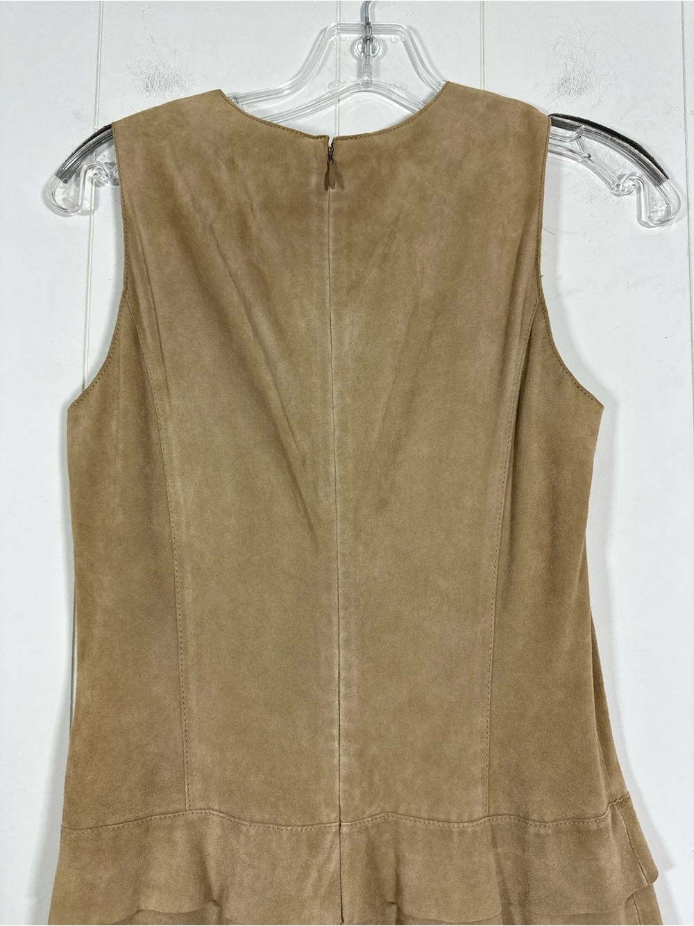 Etcetera Women’s Size 0 Tan Beige Layered Suede Mini Dress Sleeveless Back Zip - Picture 6 of 10